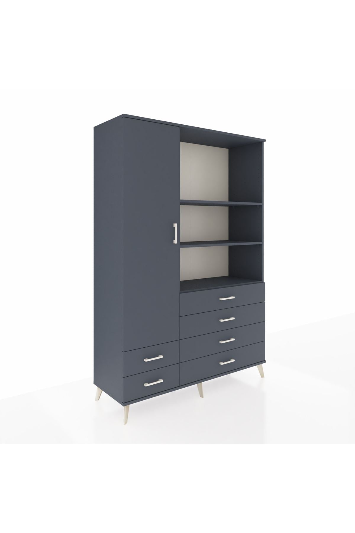 Hyperion Dolap 7 Raflı 6 Çekmeceli Tek Kapaklı  132x44x195 Antrasit-Antrasit/Antrasit