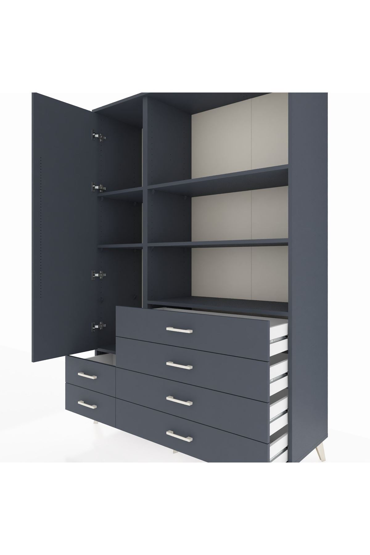 Hyperion Dolap 7 Raflı 6 Çekmeceli Tek Kapaklı  132x44x195 Antrasit-Antrasit/Antrasit