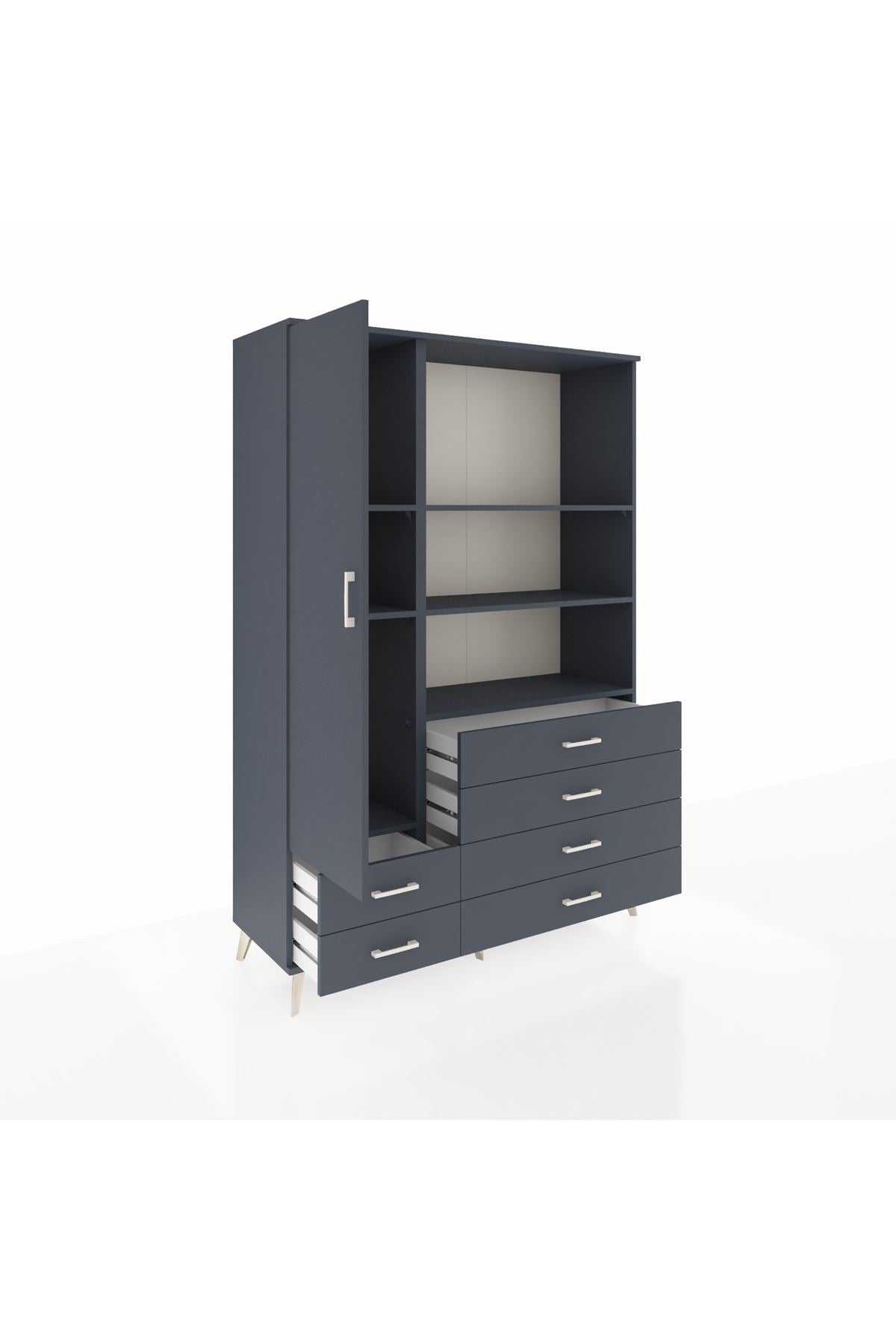 Hyperion Dolap 7 Raflı 6 Çekmeceli Tek Kapaklı  132x44x195 Antrasit-Antrasit/Antrasit