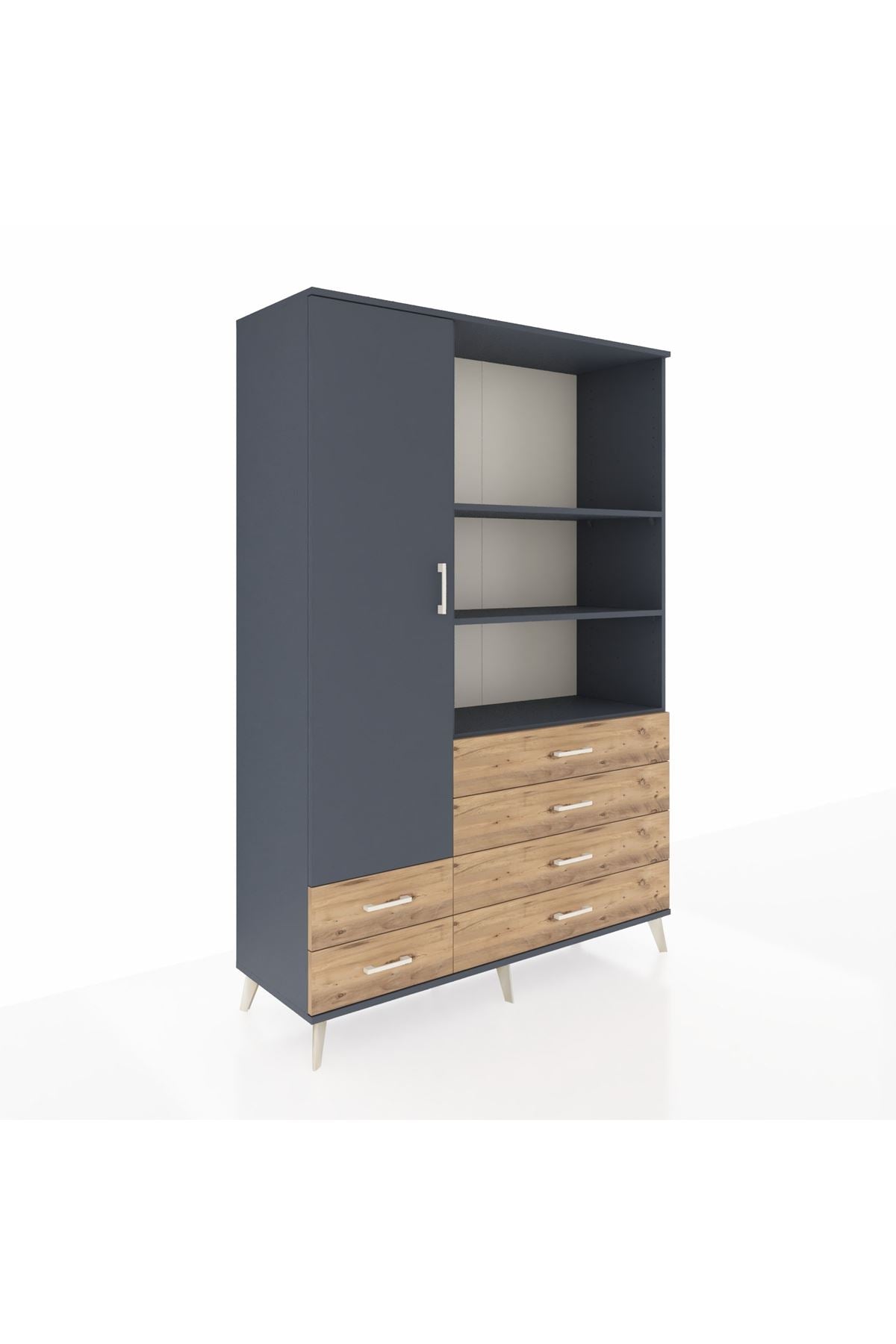 Hyperion Dolap 7 Raflı 6 Çekmeceli Tek Kapaklı  132x44x195 Antrasit-Antrasit/Çam