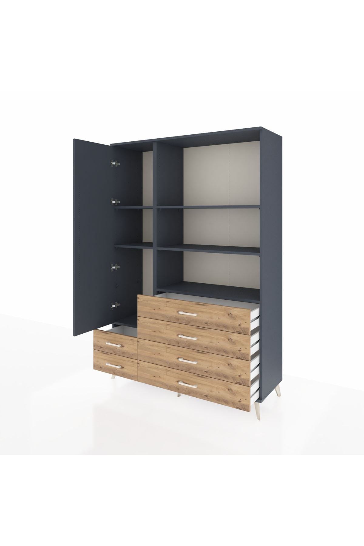 Hyperion Dolap 7 Raflı 6 Çekmeceli Tek Kapaklı  132x44x195 Antrasit-Antrasit/Çam