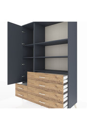 Hyperion Dolap 7 Raflı 6 Çekmeceli Tek Kapaklı  132x44x195 Antrasit-Antrasit/Çam