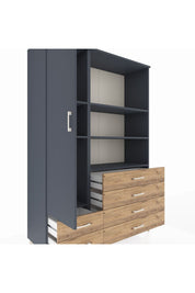 Hyperion Dolap 7 Raflı 6 Çekmeceli Tek Kapaklı  132x44x195 Antrasit-Antrasit/Çam