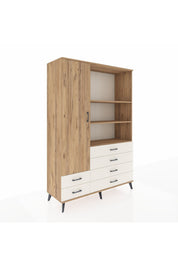 Hyperion Dolap 7 Raflı 6 Çekmeceli Tek Kapaklı  132x44x195 Çam-Çam/Aytaşı