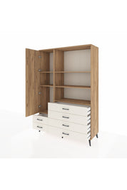 Hyperion Dolap 7 Raflı 6 Çekmeceli Tek Kapaklı  132x44x195 Çam-Çam/Aytaşı