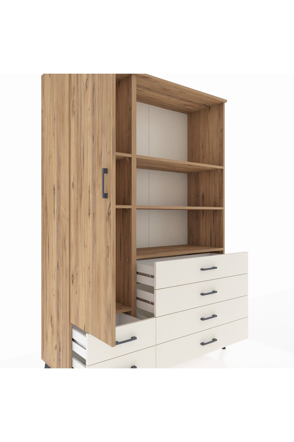 Hyperion Dolap 7 Raflı 6 Çekmeceli Tek Kapaklı  132x44x195 Çam-Çam/Aytaşı