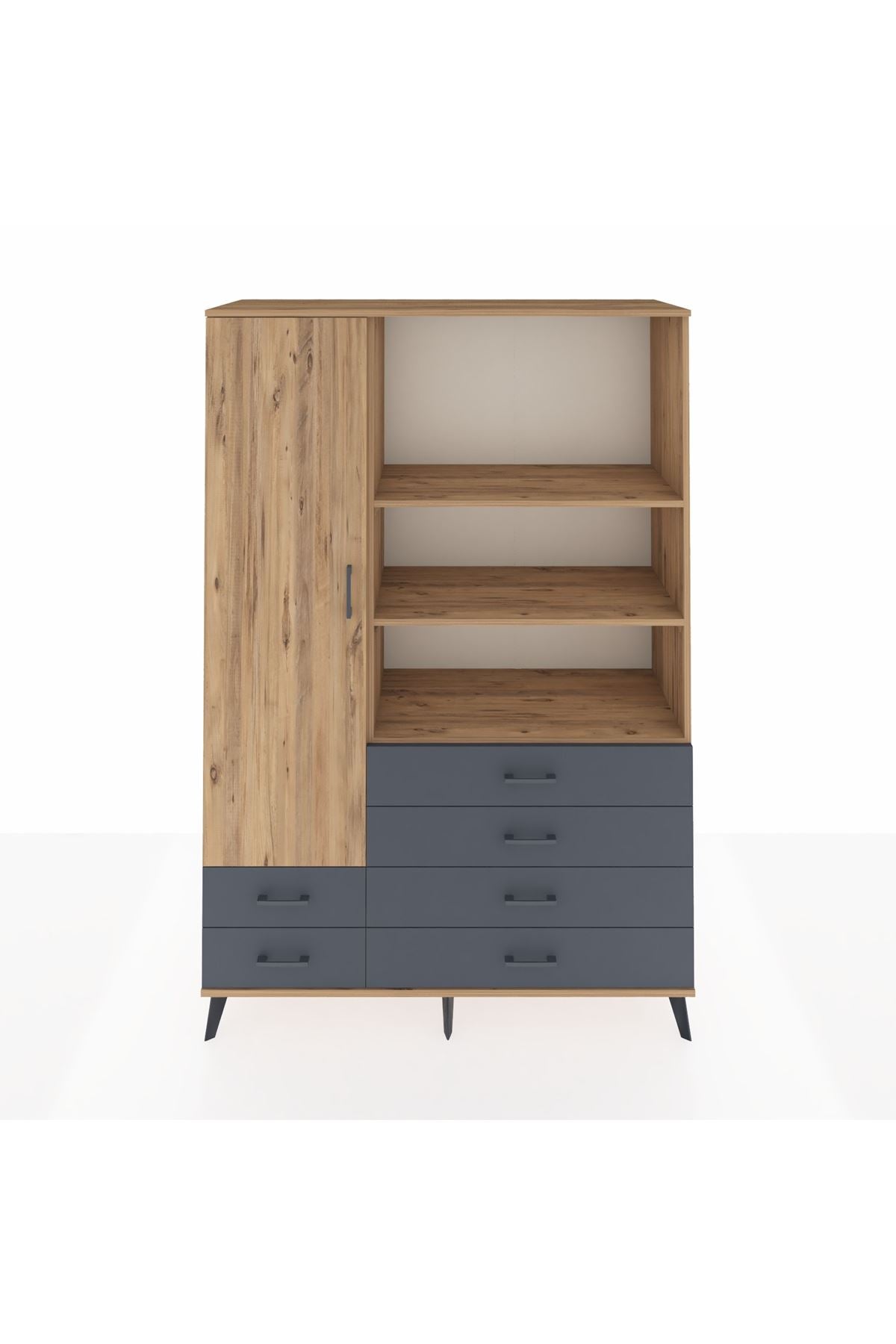 Hyperion Dolap 7 Raflı 6 Çekmeceli Tek Kapaklı  132x44x195 Çam-Çam/Antrasit