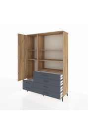 Hyperion Dolap 7 Raflı 6 Çekmeceli Tek Kapaklı  132x44x195 Çam-Çam/Antrasit