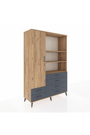 Hyperion Dolap 7 Raflı 6 Çekmeceli Tek Kapaklı  132x44x195 Çam-Çam/Antrasit