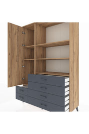 Hyperion Dolap 7 Raflı 6 Çekmeceli Tek Kapaklı  132x44x195 Çam-Çam/Antrasit