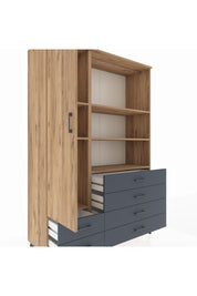 Hyperion Dolap 7 Raflı 6 Çekmeceli Tek Kapaklı  132x44x195 Çam-Çam/Antrasit