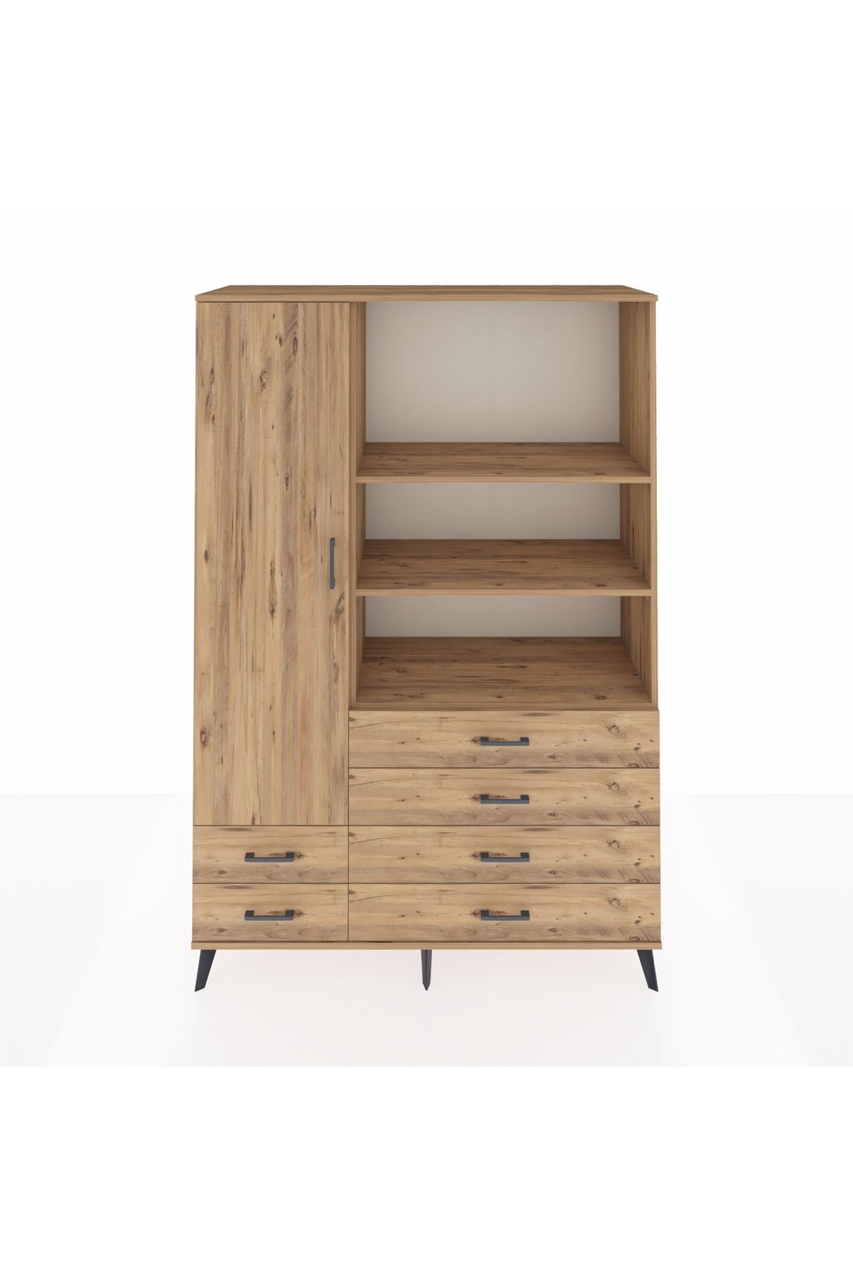 Hyperion Dolap 7 Raflı 6 Çekmeceli Tek Kapaklı  132x44x195 Çam-Çam/Çam