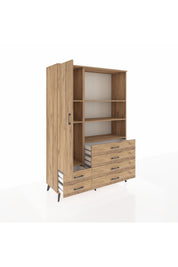 Hyperion Dolap 7 Raflı 6 Çekmeceli Tek Kapaklı  132x44x195 Çam-Çam/Çam
