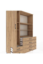 Hyperion Dolap 7 Raflı 6 Çekmeceli Tek Kapaklı  132x44x195 Çam-Çam/Çam