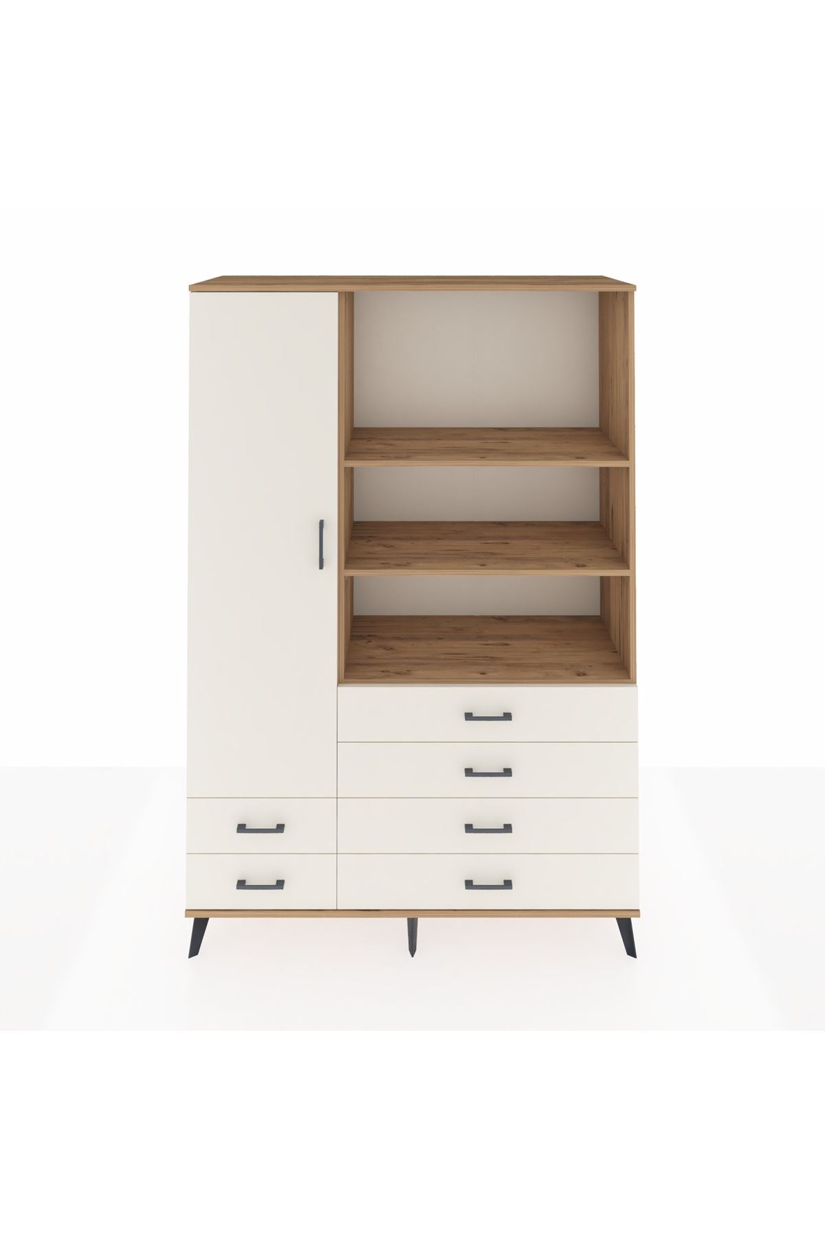 Hyperion Dolap 7 Raflı 6 Çekmeceli Tek Kapaklı  132x44x195 Çam-Aytaşı/Aytaşı