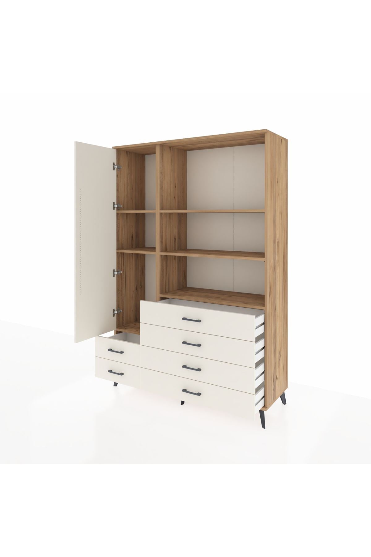 Hyperion Dolap 7 Raflı 6 Çekmeceli Tek Kapaklı  132x44x195 Çam-Aytaşı/Aytaşı