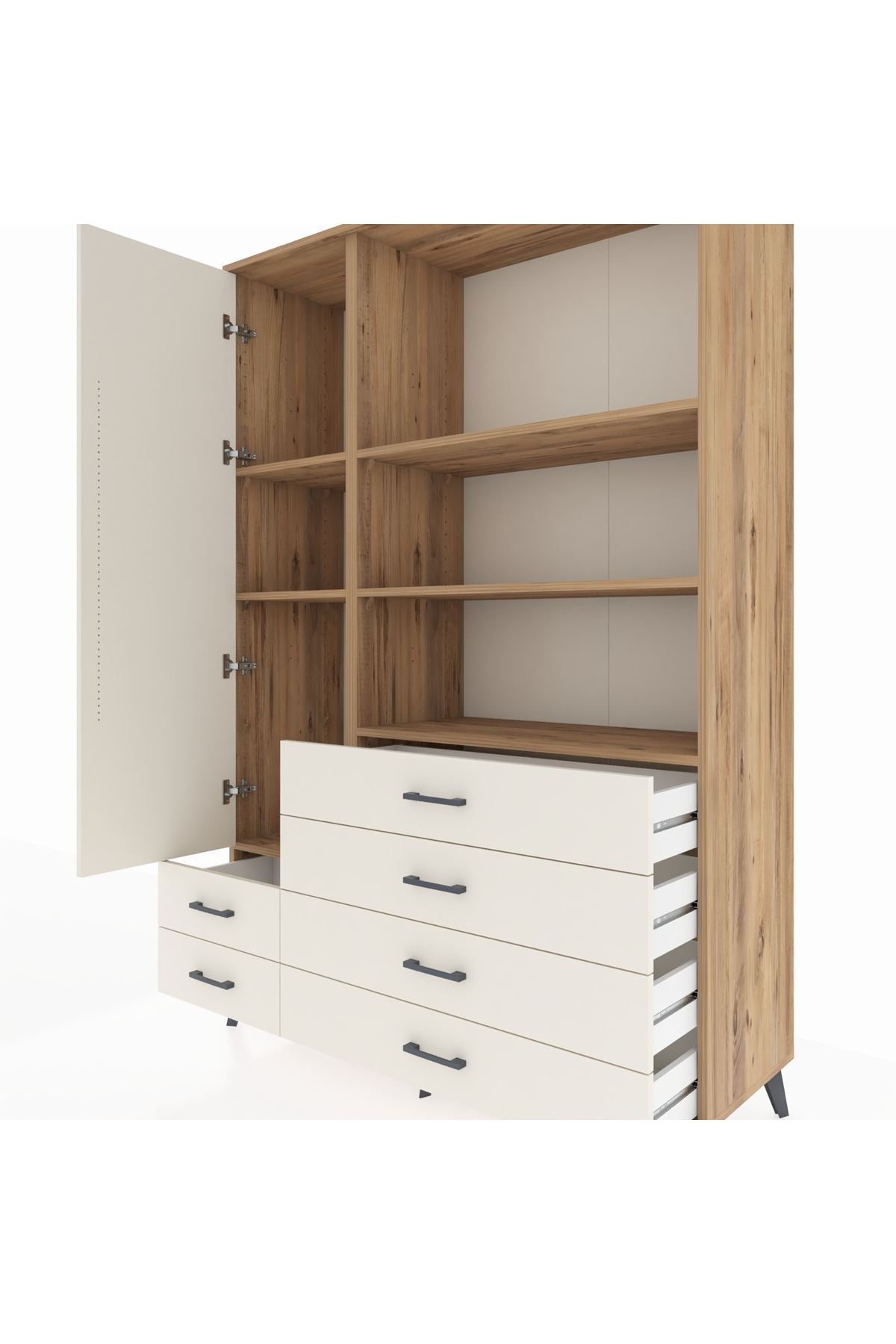 Hyperion Dolap 7 Raflı 6 Çekmeceli Tek Kapaklı  132x44x195 Çam-Aytaşı/Aytaşı