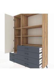 Hyperion Dolap 7 Raflı 6 Çekmeceli Tek Kapaklı  132x44x195 Çam-Aytaşı/Antrasit