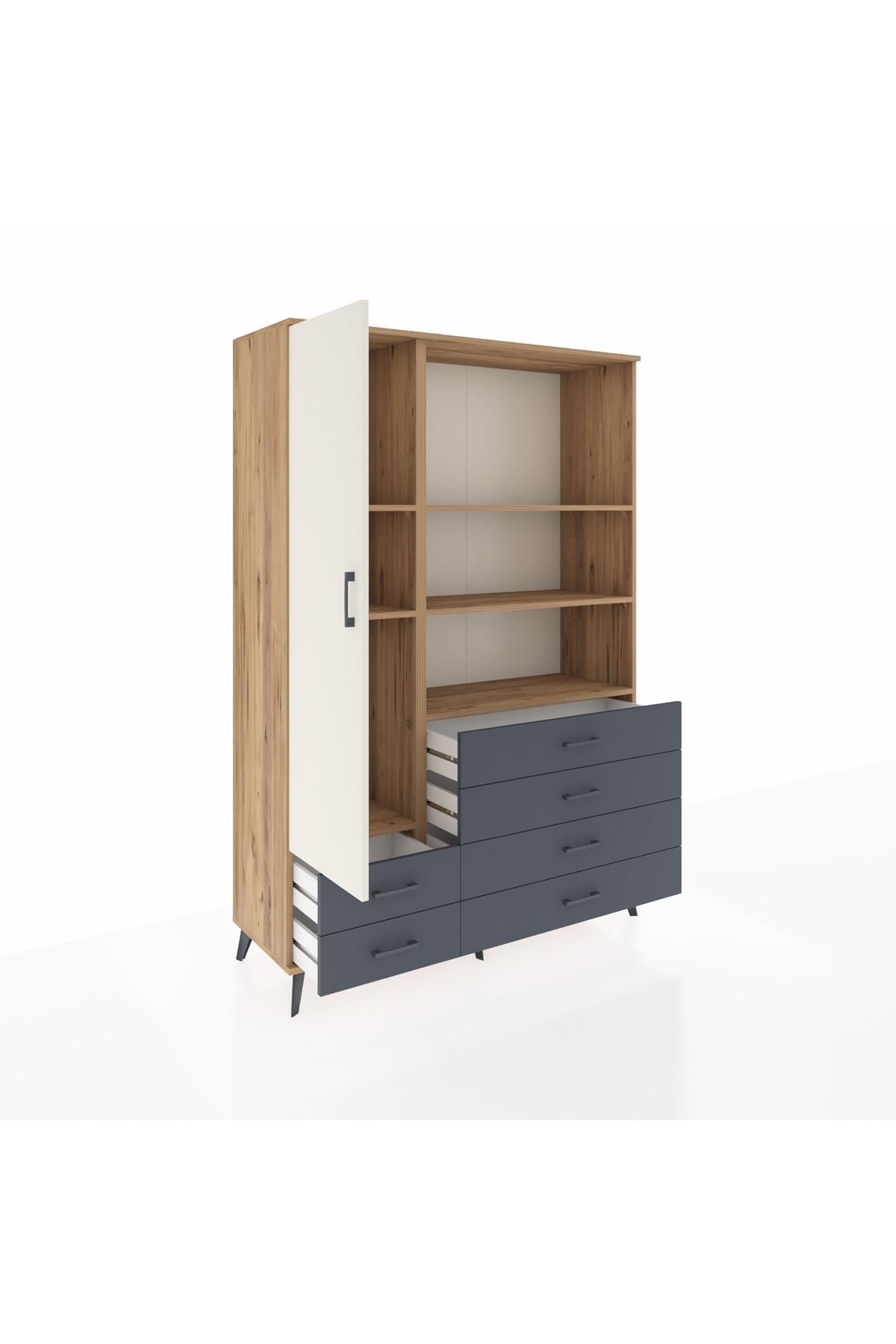 Hyperion Dolap 7 Raflı 6 Çekmeceli Tek Kapaklı  132x44x195 Çam-Aytaşı/Antrasit