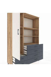 Hyperion Dolap 7 Raflı 6 Çekmeceli Tek Kapaklı  132x44x195 Çam-Aytaşı/Antrasit