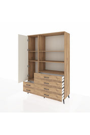 Hyperion Dolap 7 Raflı 6 Çekmeceli Tek Kapaklı  132x44x195 Çam-Aytaşı/Çam