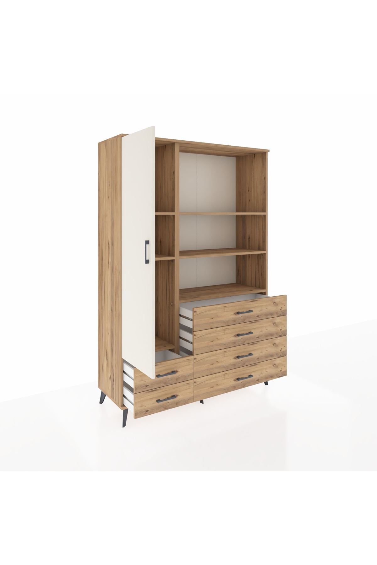 Hyperion Dolap 7 Raflı 6 Çekmeceli Tek Kapaklı  132x44x195 Çam-Aytaşı/Çam