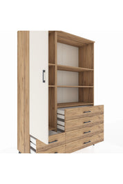 Hyperion Dolap 7 Raflı 6 Çekmeceli Tek Kapaklı  132x44x195 Çam-Aytaşı/Çam