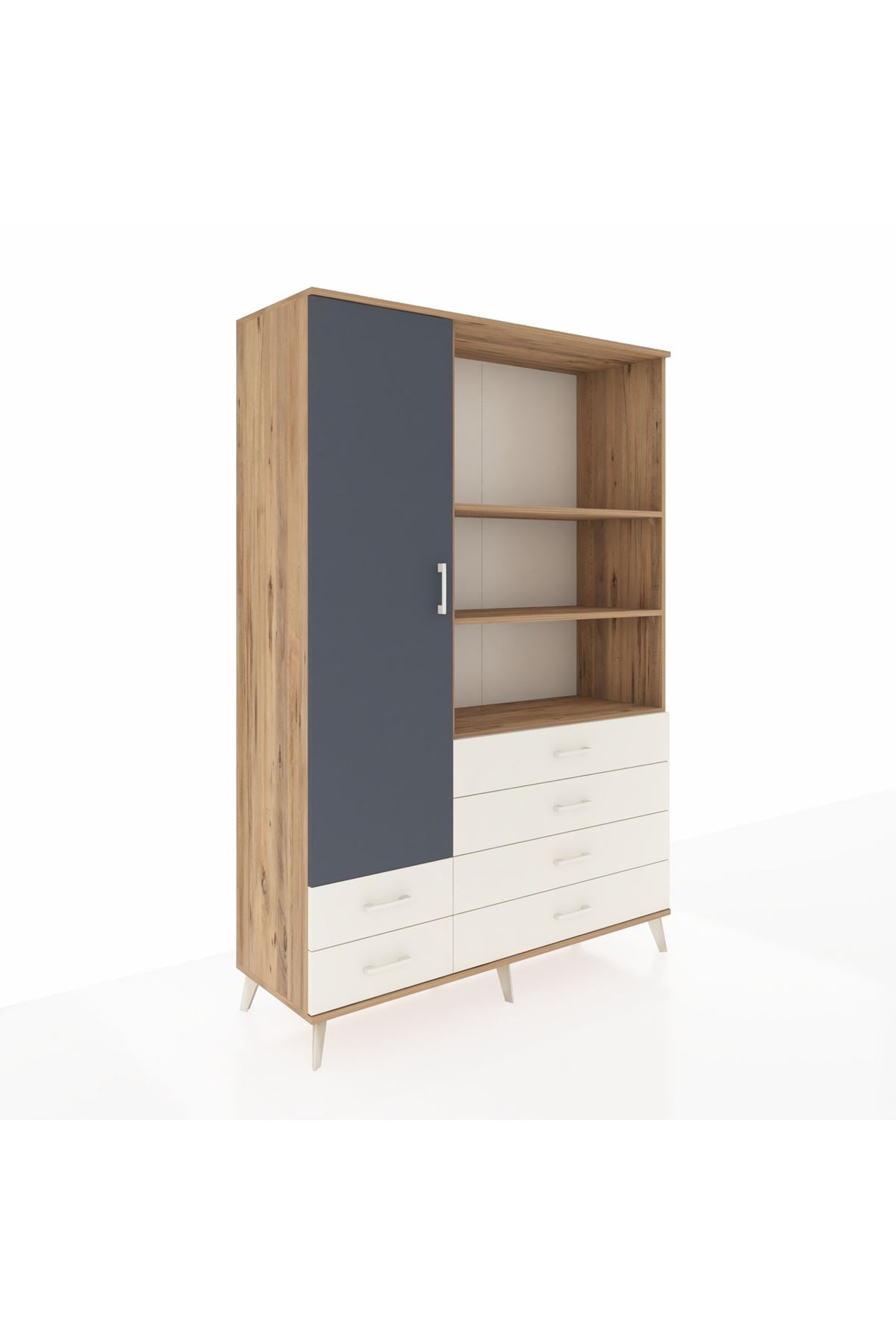 Hyperion Dolap 7 Raflı 6 Çekmeceli Tek Kapaklı  132x44x195 Çam-Antrasit/Aytaşı