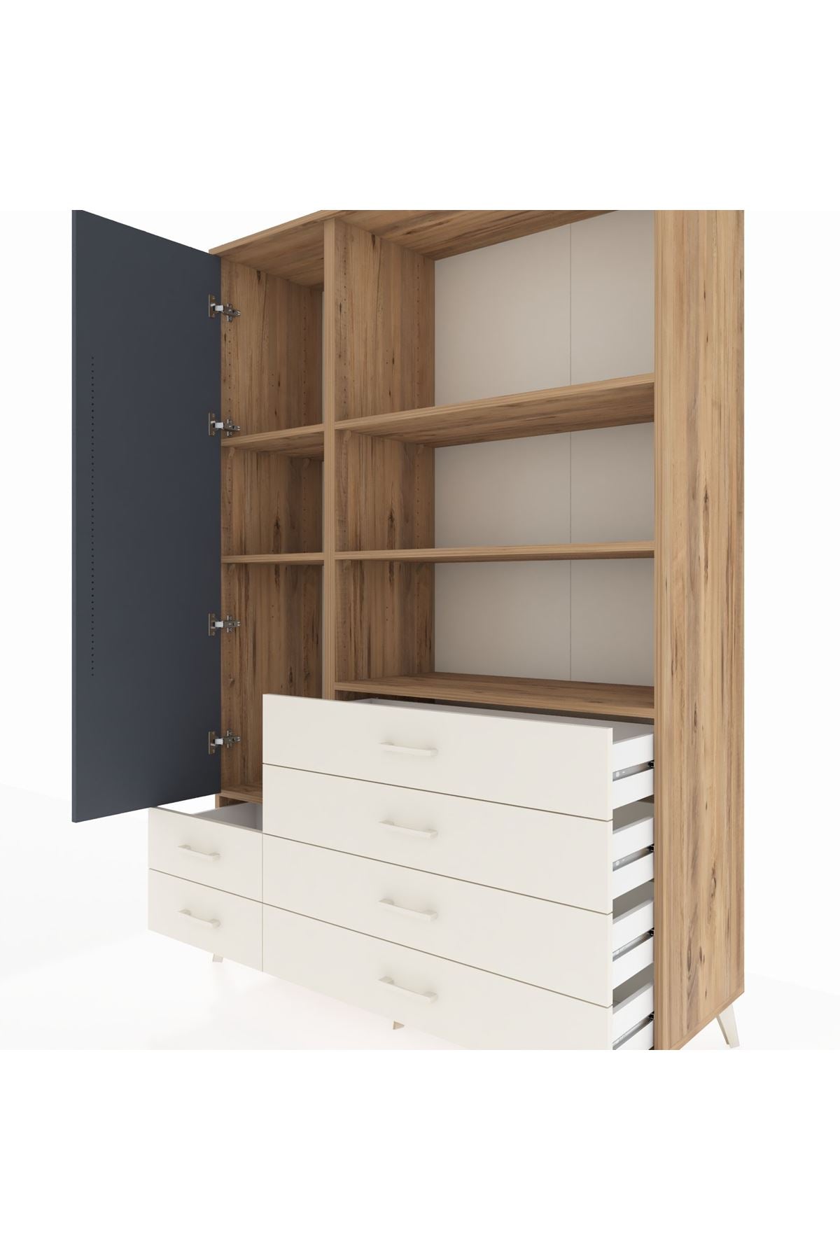 Hyperion Dolap 7 Raflı 6 Çekmeceli Tek Kapaklı  132x44x195 Çam-Antrasit/Aytaşı