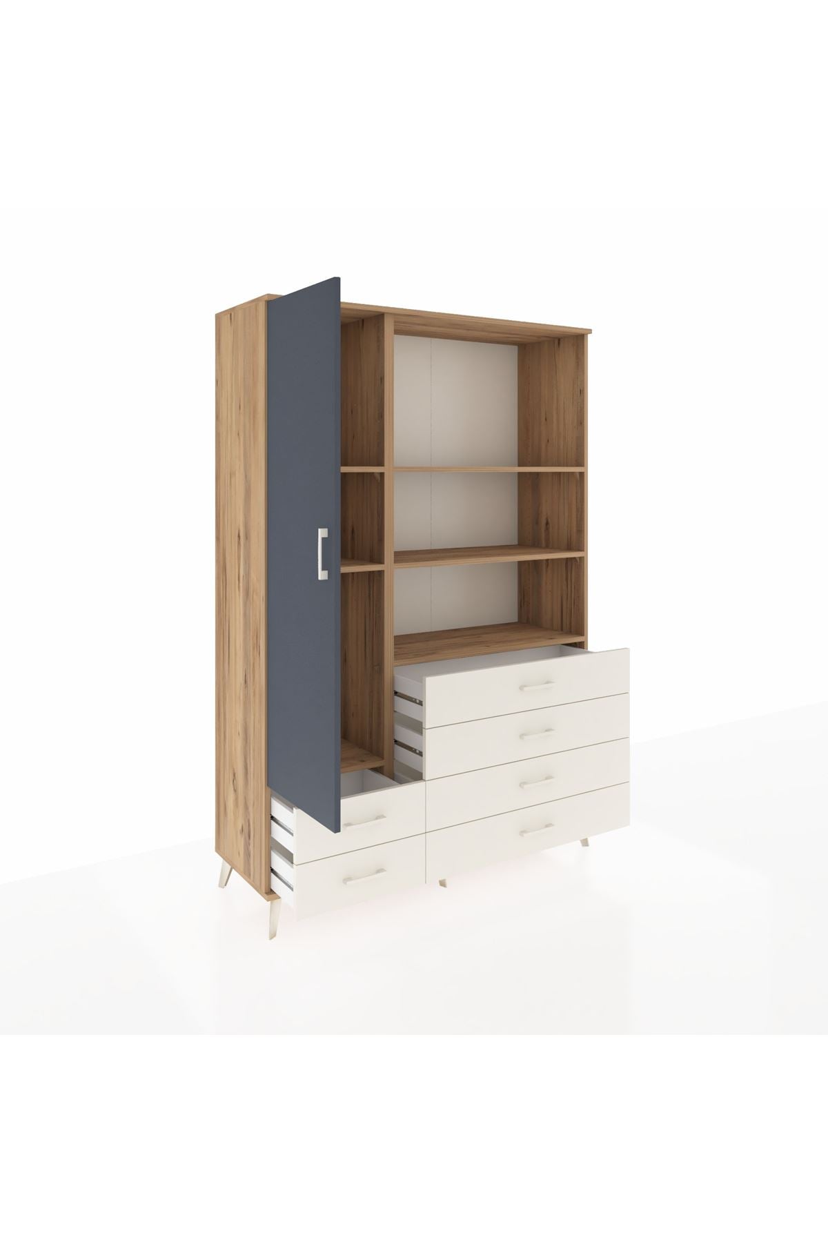 Hyperion Dolap 7 Raflı 6 Çekmeceli Tek Kapaklı  132x44x195 Çam-Antrasit/Aytaşı