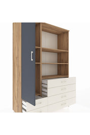 Hyperion Dolap 7 Raflı 6 Çekmeceli Tek Kapaklı  132x44x195 Çam-Antrasit/Aytaşı