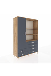 Hyperion Dolap 7 Raflı 6 Çekmeceli Tek Kapaklı  132x44x195 Çam-Antrasit/Antrasit