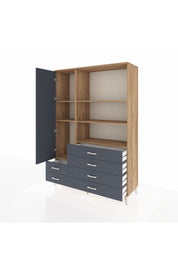 Hyperion Dolap 7 Raflı 6 Çekmeceli Tek Kapaklı  132x44x195 Çam-Antrasit/Antrasit