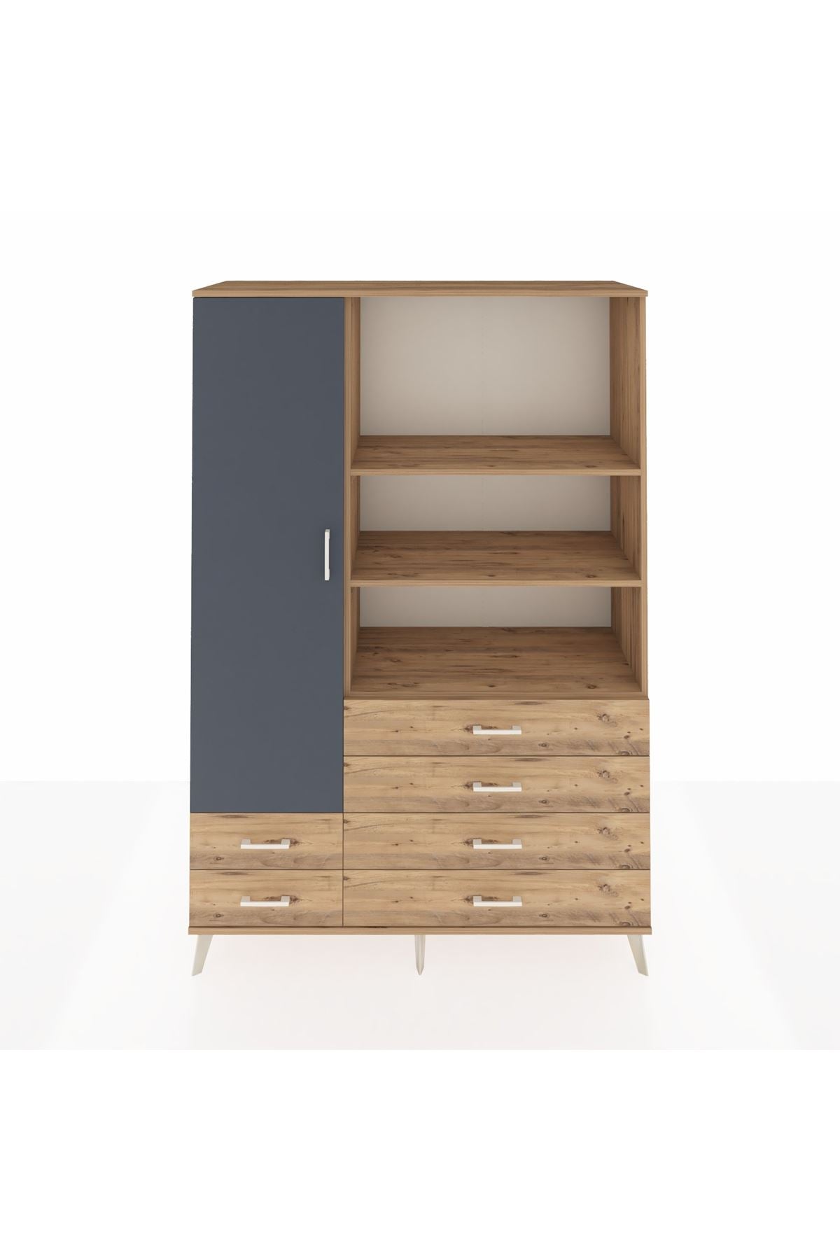 Hyperion Dolap 7 Raflı 6 Çekmeceli Tek Kapaklı  132x44x195 Çam-Antrasit/Çam