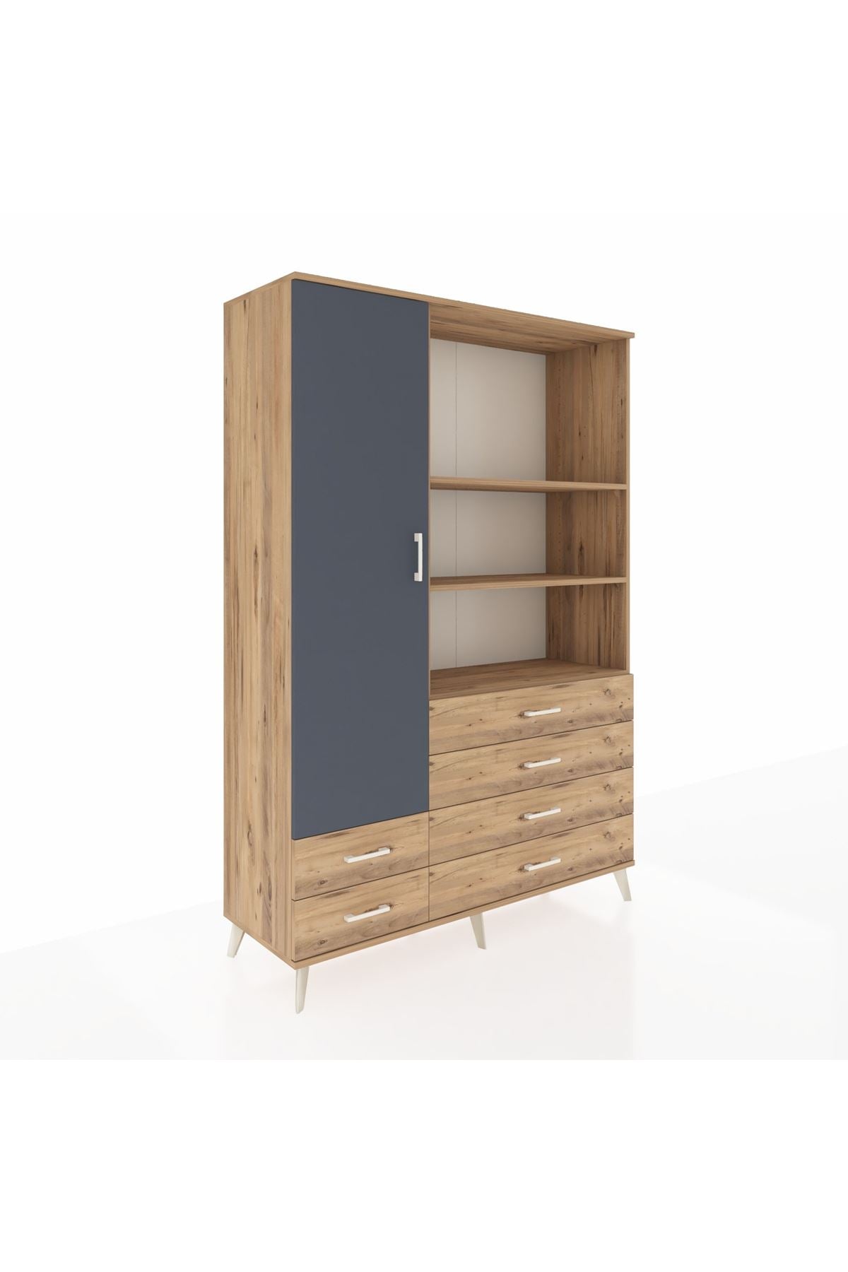 Hyperion Dolap 7 Raflı 6 Çekmeceli Tek Kapaklı  132x44x195 Çam-Antrasit/Çam