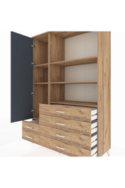 Hyperion Dolap 7 Raflı 6 Çekmeceli Tek Kapaklı  132x44x195 Çam-Antrasit/Çam