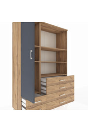 Hyperion Dolap 7 Raflı 6 Çekmeceli Tek Kapaklı  132x44x195 Çam-Antrasit/Çam