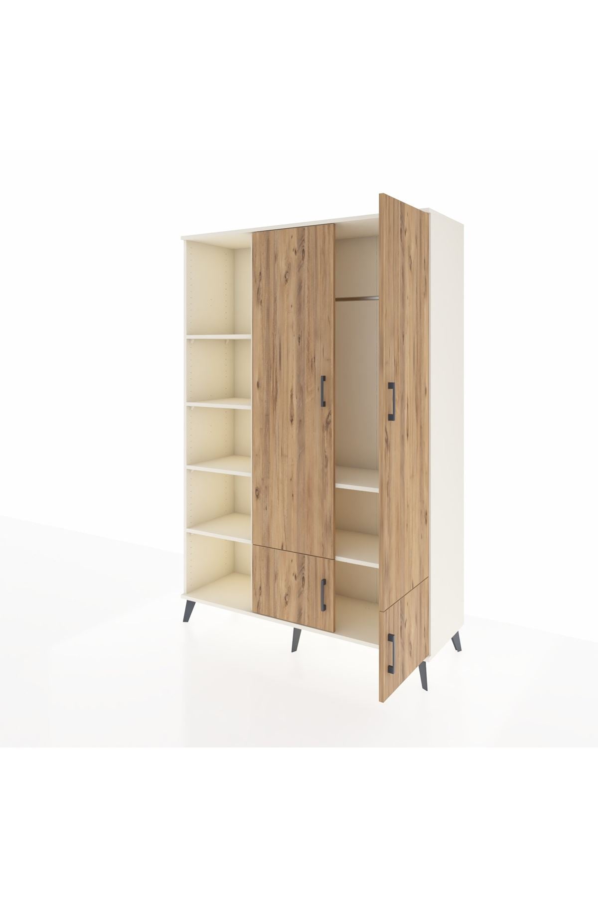 Hyperion Dolap 6 Raflı 4 Kapaklı Tek Askılı 132x44x195 Aytaşı-Çam/Aytaşı