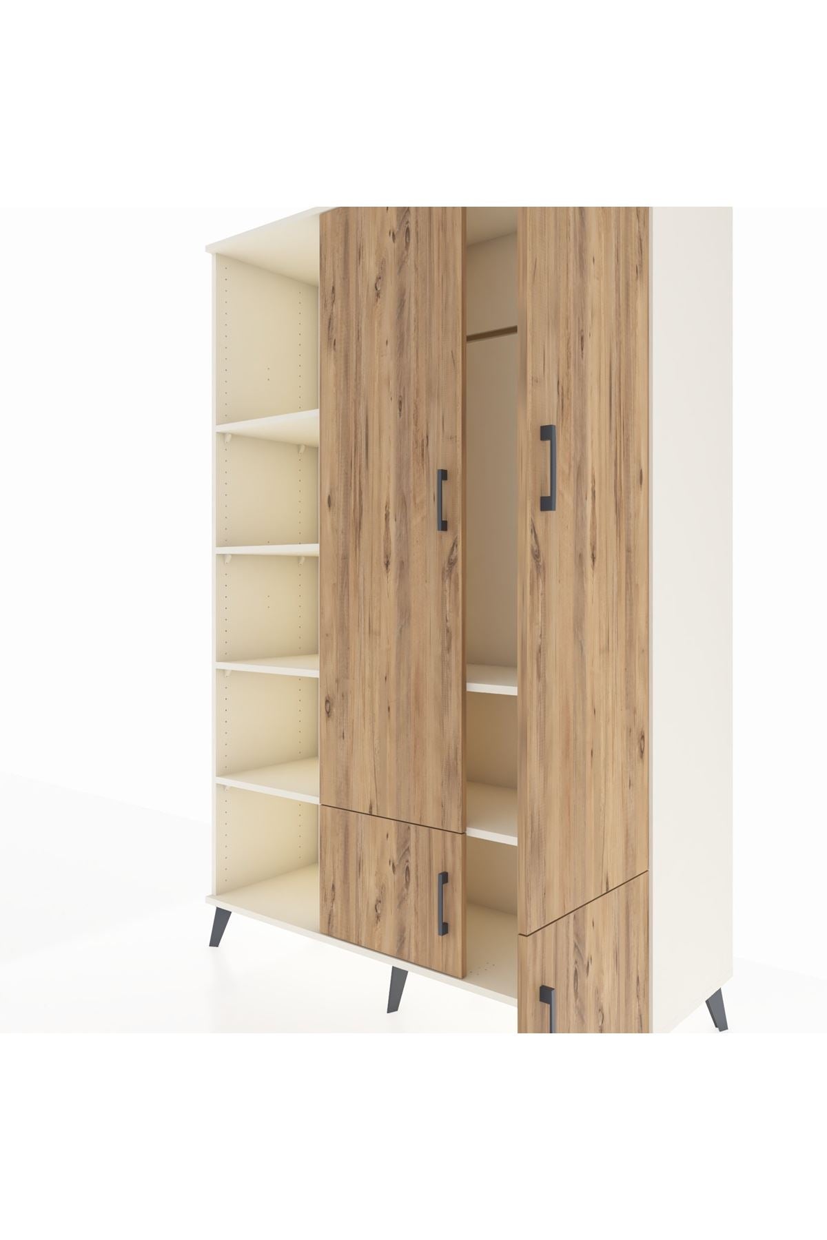 Hyperion Dolap 6 Raflı 4 Kapaklı Tek Askılı 132x44x195 Aytaşı-Çam/Aytaşı