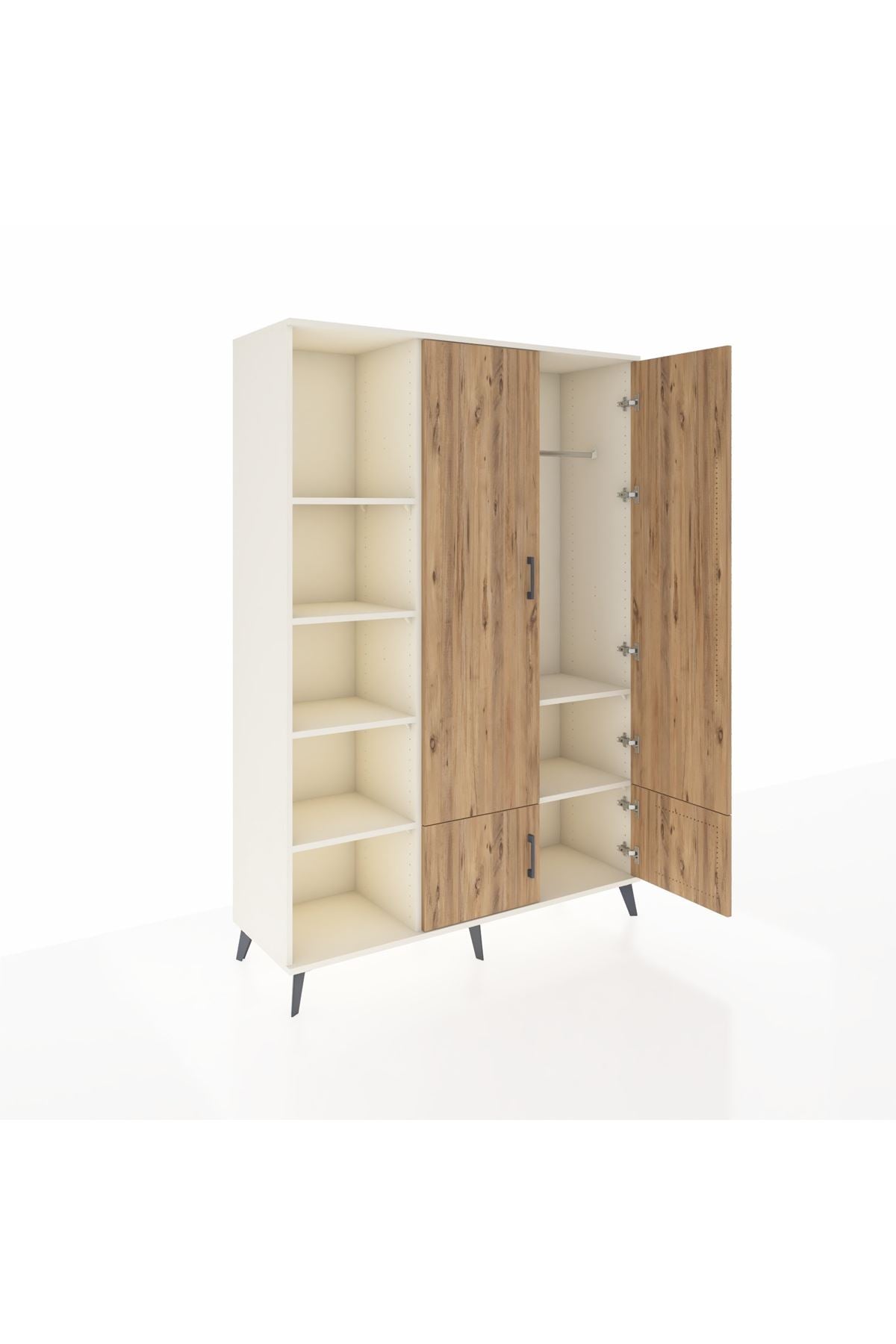 Hyperion Dolap 6 Raflı 4 Kapaklı Tek Askılı 132x44x195 Aytaşı-Çam/Aytaşı