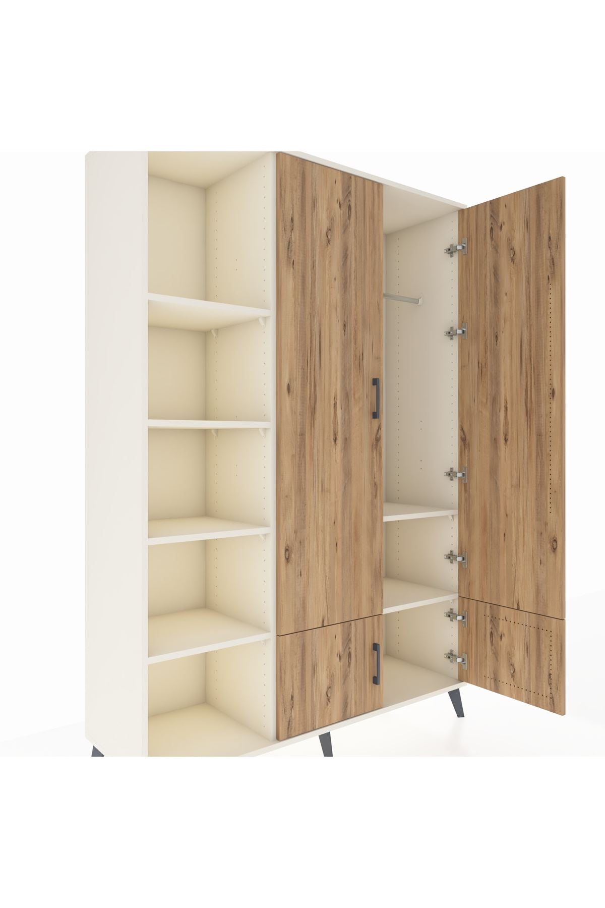 Hyperion Dolap 6 Raflı 4 Kapaklı Tek Askılı 132x44x195 Aytaşı-Çam/Aytaşı