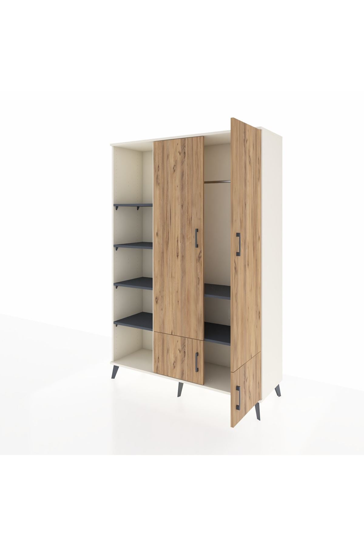 Hyperion Dolap 6 Raflı 4 Kapaklı Tek Askılı 132x44x195 Aytaşı-Çam/Antrasit