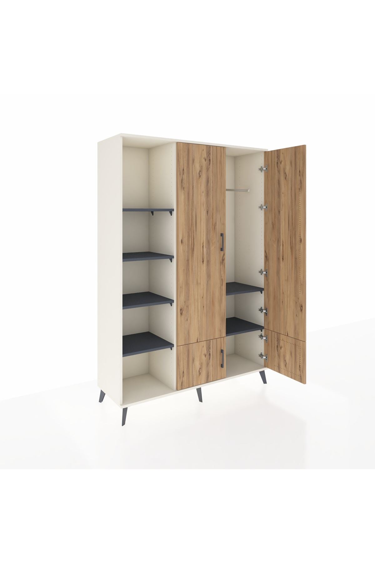 Hyperion Dolap 6 Raflı 4 Kapaklı Tek Askılı 132x44x195 Aytaşı-Çam/Antrasit