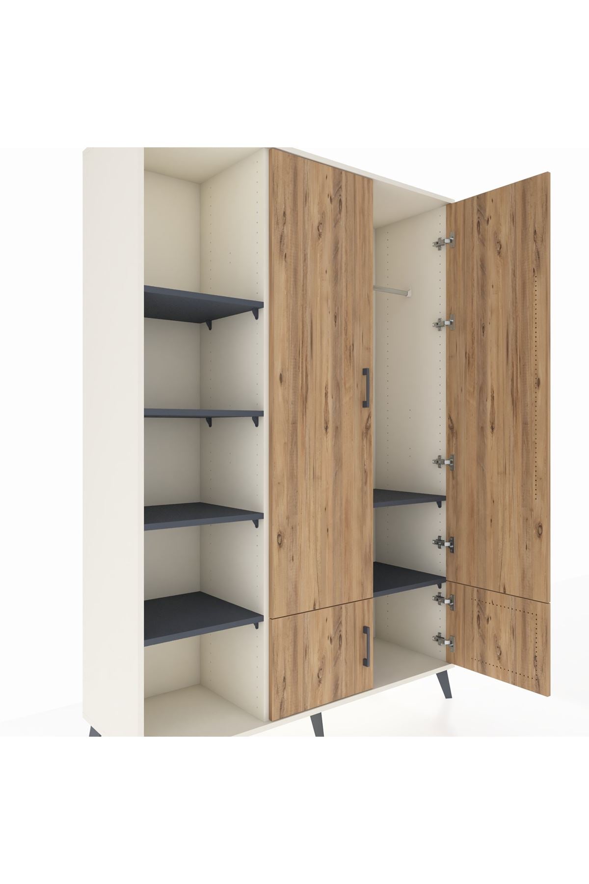 Hyperion Dolap 6 Raflı 4 Kapaklı Tek Askılı 132x44x195 Aytaşı-Çam/Antrasit