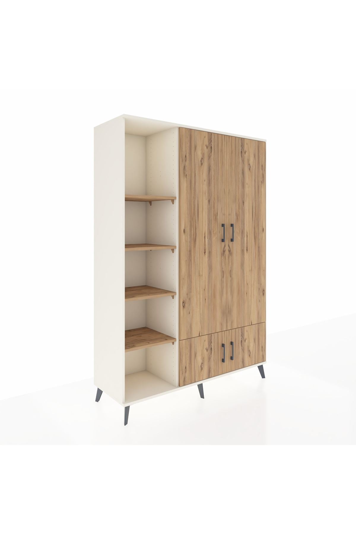 Hyperion Dolap 6 Raflı 4 Kapaklı Tek Askılı 132x44x195 Aytaşı-Çam/Çam