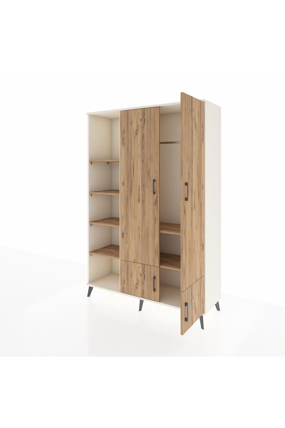 Hyperion Dolap 6 Raflı 4 Kapaklı Tek Askılı 132x44x195 Aytaşı-Çam/Çam