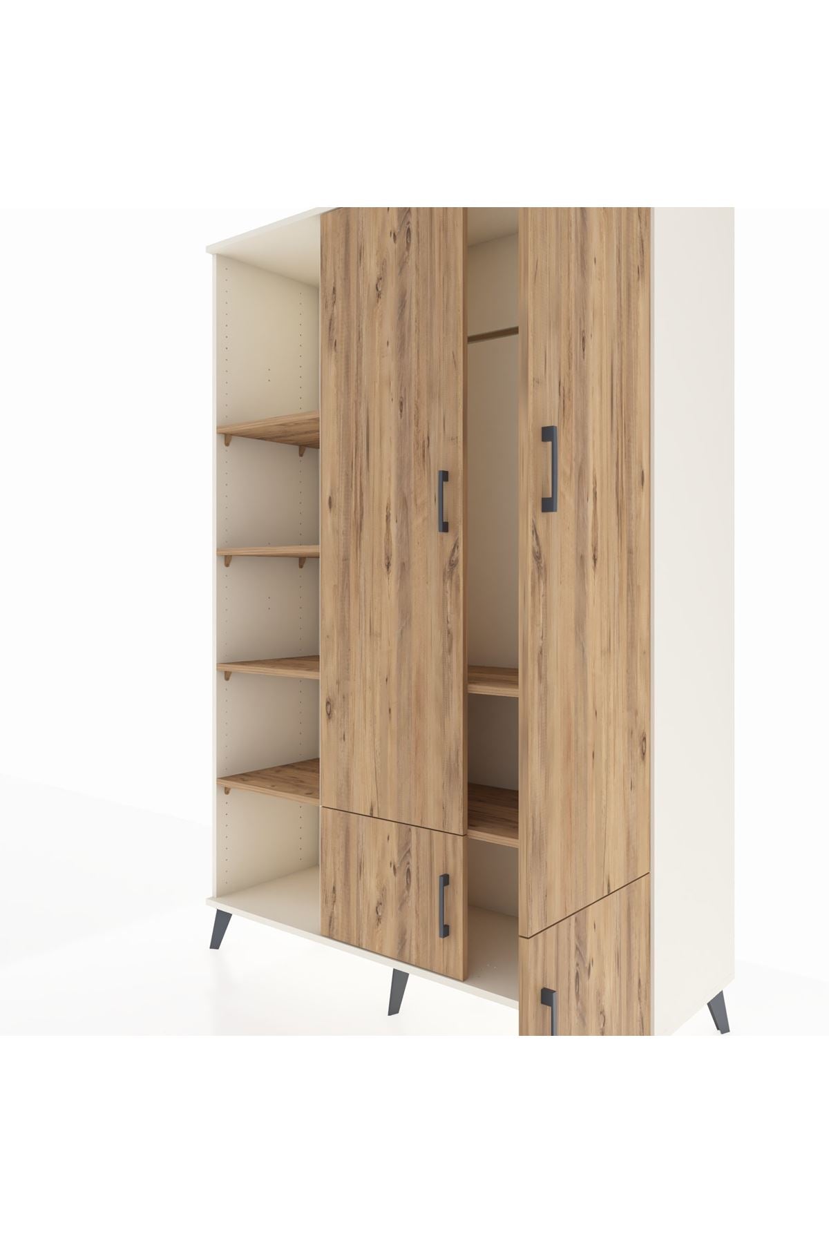 Hyperion Dolap 6 Raflı 4 Kapaklı Tek Askılı 132x44x195 Aytaşı-Çam/Çam