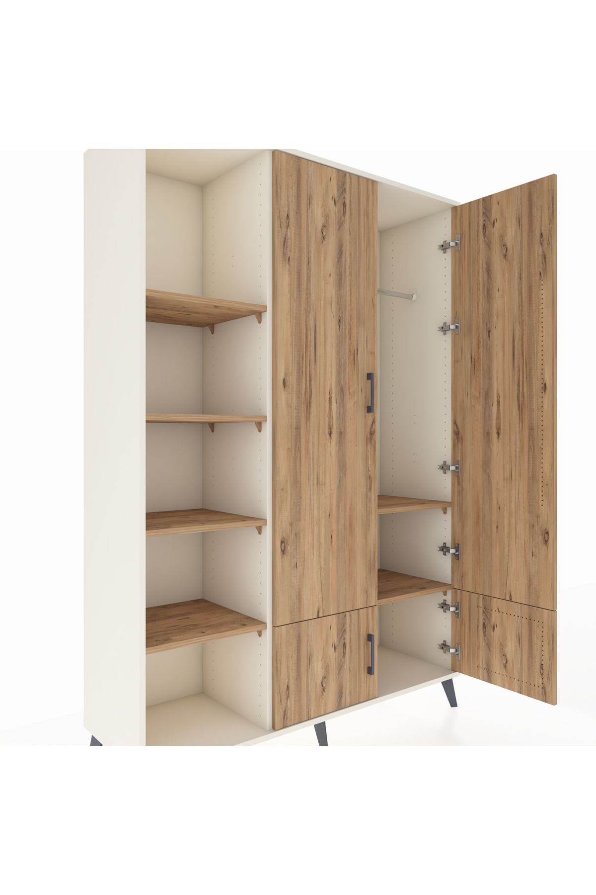 Hyperion Dolap 6 Raflı 4 Kapaklı Tek Askılı 132x44x195 Aytaşı-Çam/Çam