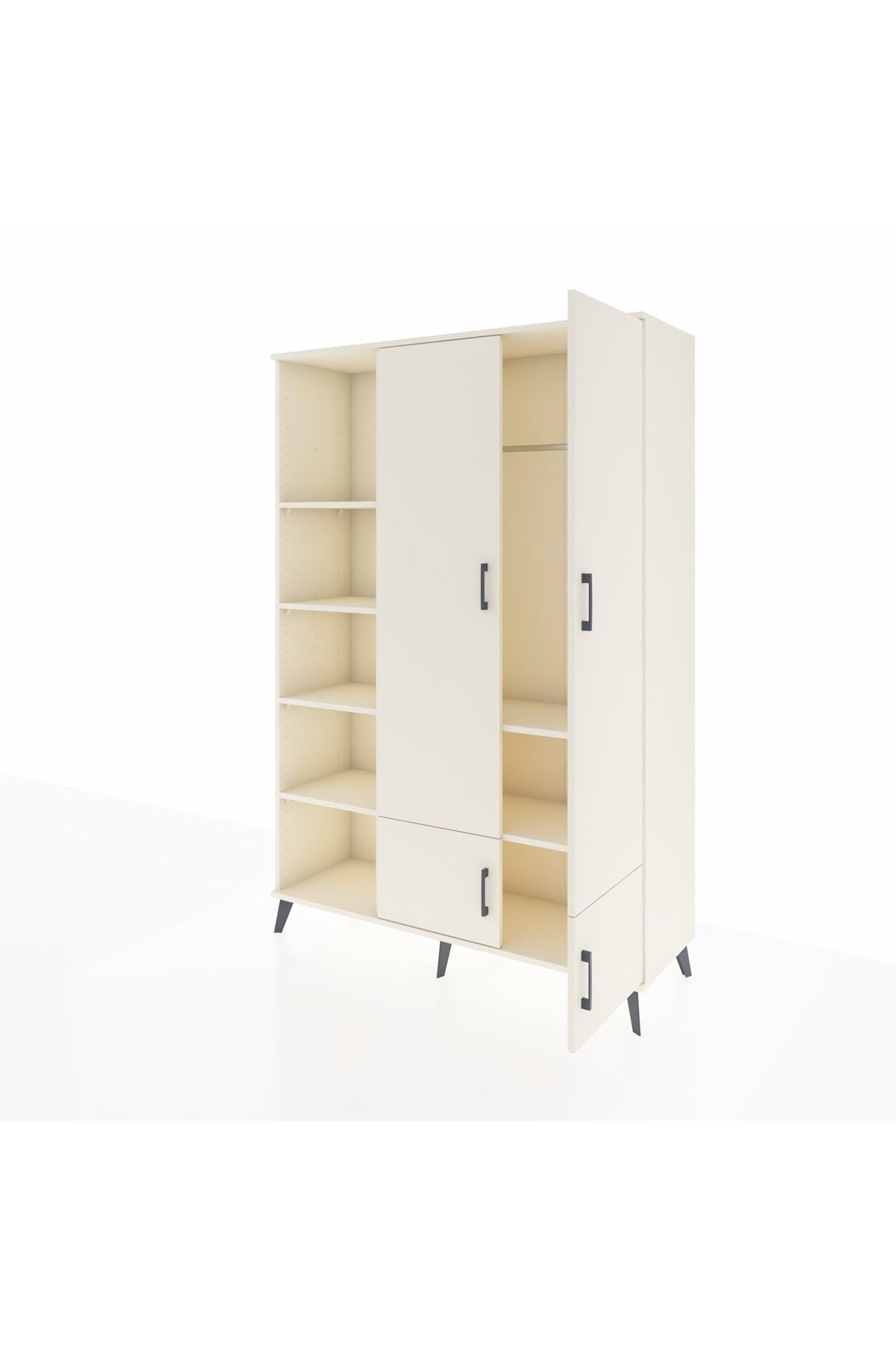 Hyperion Dolap 6 Raflı 4 Kapaklı Tek Askılı 132x44x195 Aytaşı-Aytaşı/Aytaşı