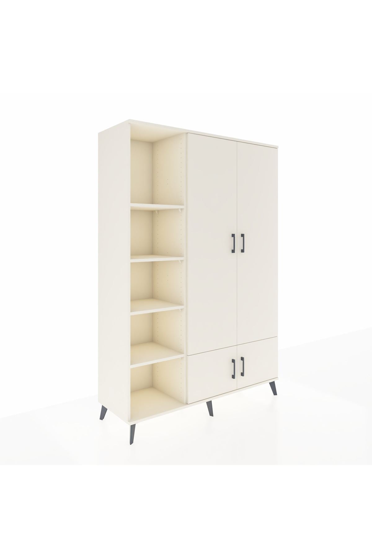 Hyperion Dolap 6 Raflı 4 Kapaklı Tek Askılı 132x44x195 Aytaşı-Aytaşı/Aytaşı